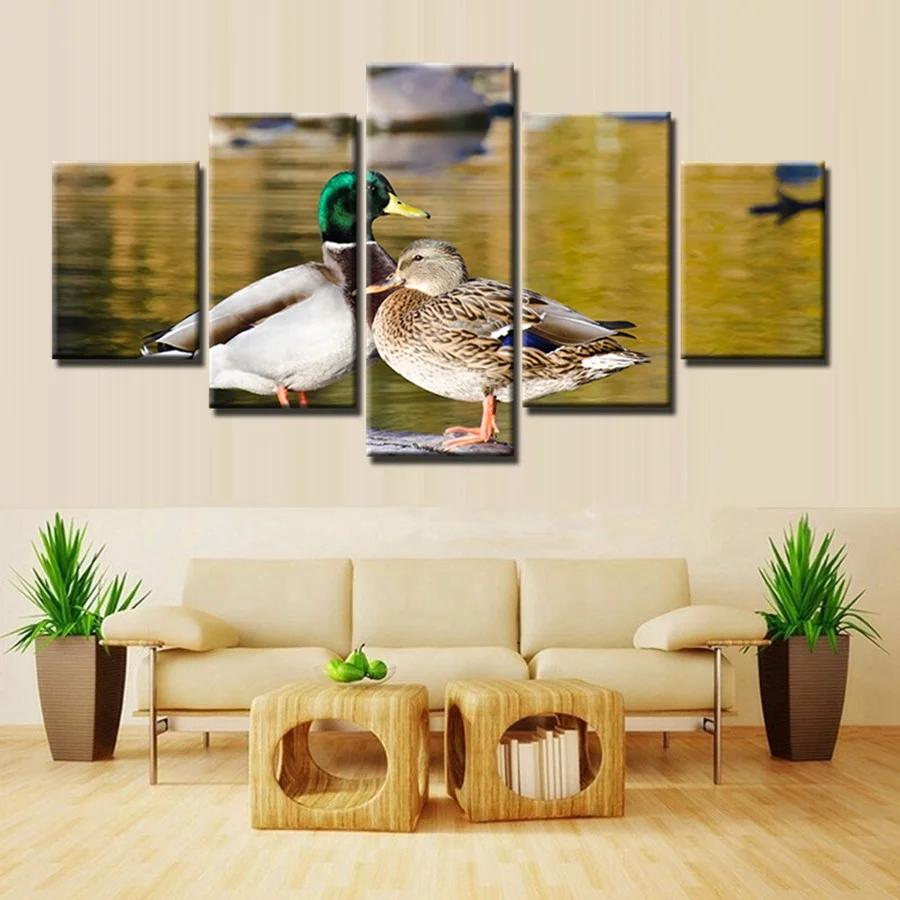 Common Mallard Color Duck Animals Painting 5pcs Modular Wall Art Common Mallard Color Duck Animals Painting 5pcs Modular Wall Art Home Decor Canvas Artwork For Living Room Decoration In Calligraphy