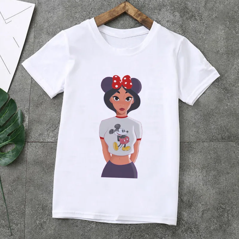 Новые модные рубашки для девочек повседневные милые футболки принцессы с рисунком из мультфильма винтажные топы для девочек с круглым вырезом и короткими рукавами - Цвет: 2125
