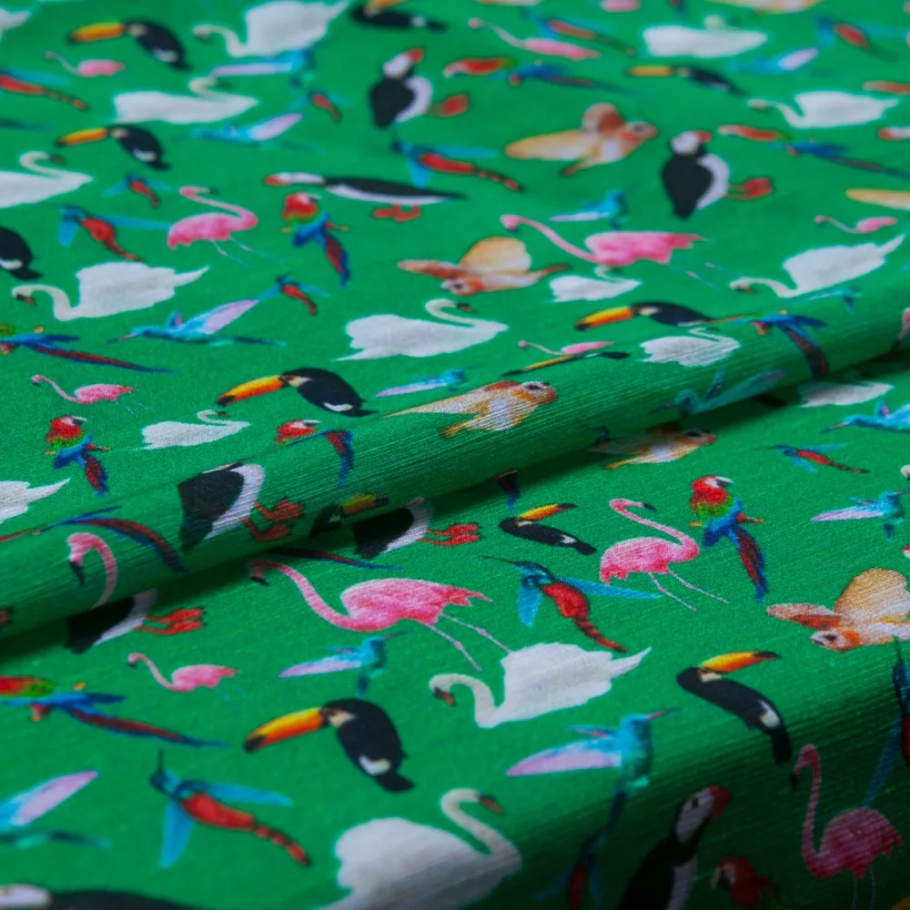 Silk Linen Blend Fabric Bird Animal Prints Slight Drape Retro Sculpture Stripes Red Fashion Dress Sewing by the Yard | Дом и сад