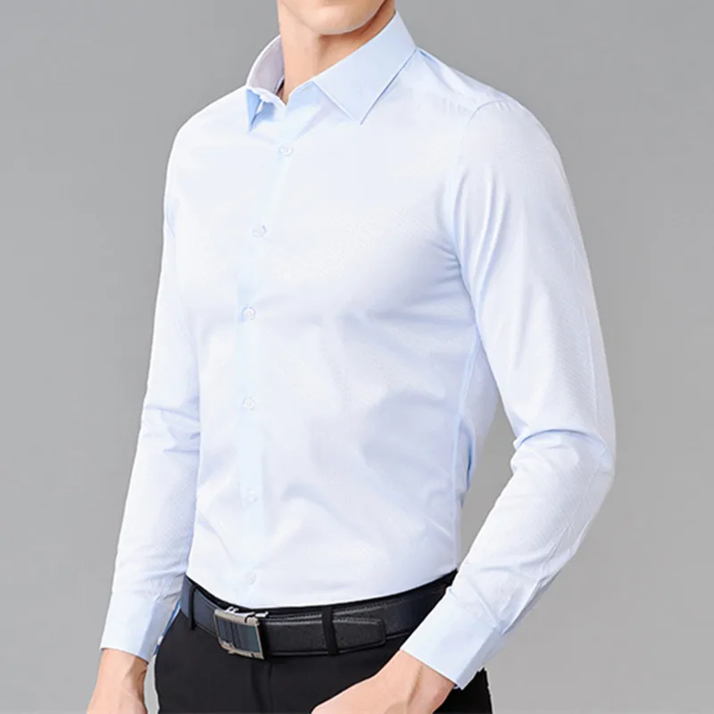 1.1       方领、49.99、Men's Shirt Classic Solid Color Shirt Wedding Groom Shirt Men's Single Breasted Quality Business Casual Shirt