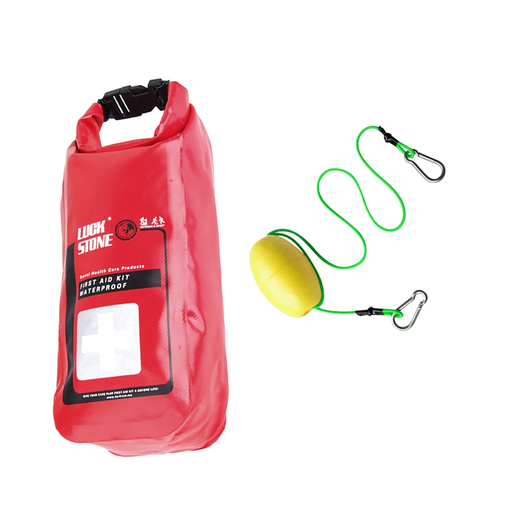 Perfeclan Kayak Elastic Tow Throw Line Leash with Buoy Carabiner Clips Plus 2L Empty Waterproof First Aid Kit Dry Bag