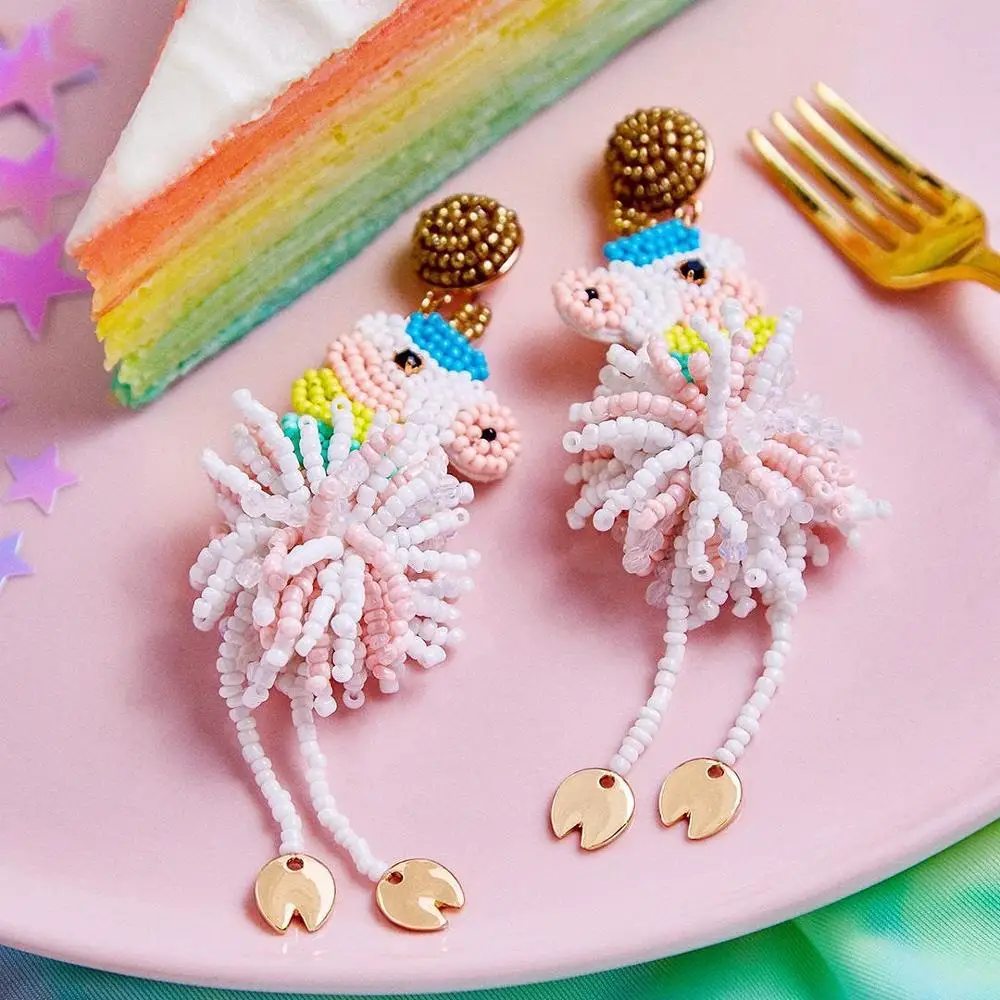 

Girlgo 2019 Bauble Bar Handmade Beads Unicorn Fantasia Dangle Earrings For Women Elegant Flaming Statement Drop Earrings Jewelry