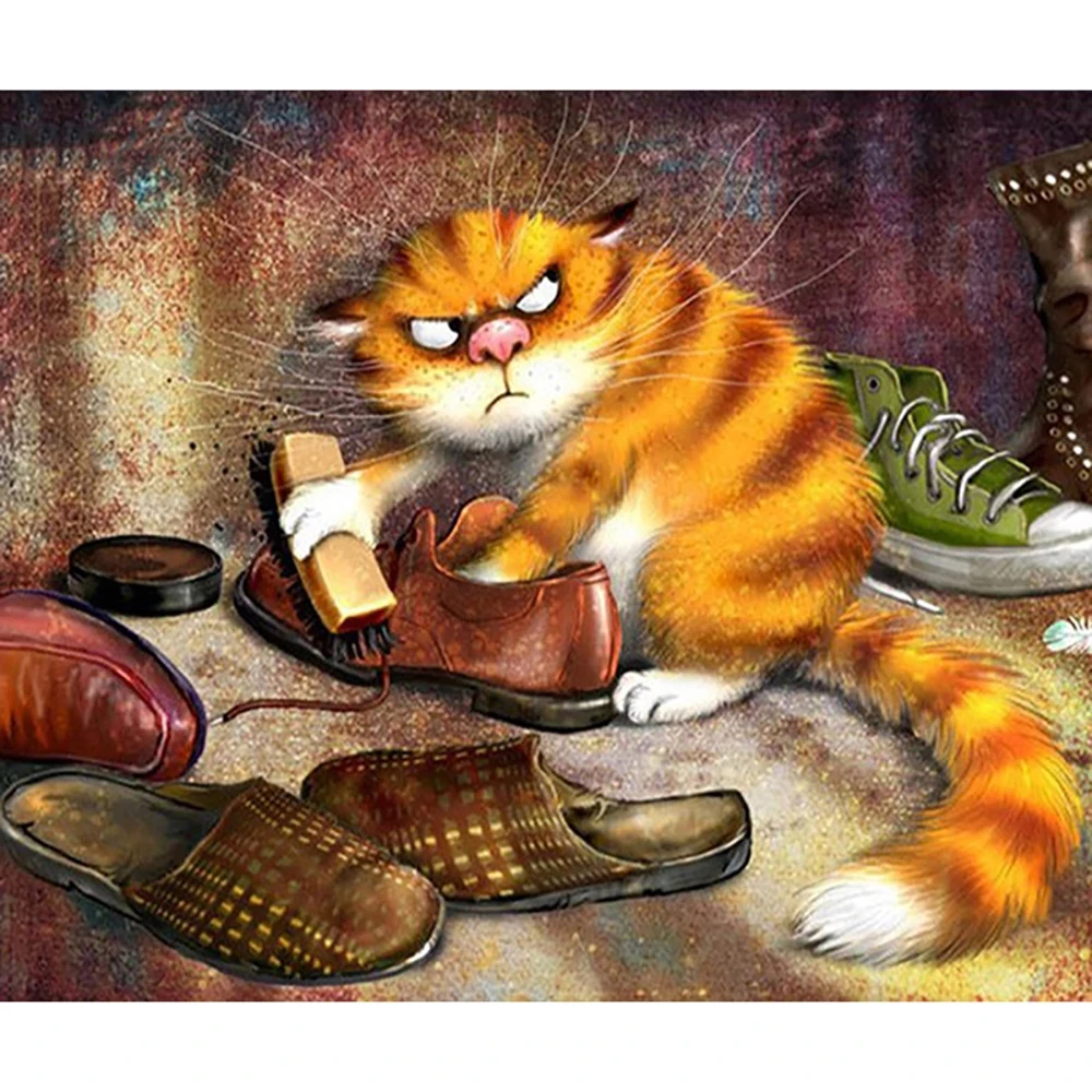 

Diamond Mosaic Cat Washing Shoes Diamond Painting Diamond Embroidery Cross Stitch Animal Picture Of Rhinestones Handcraft