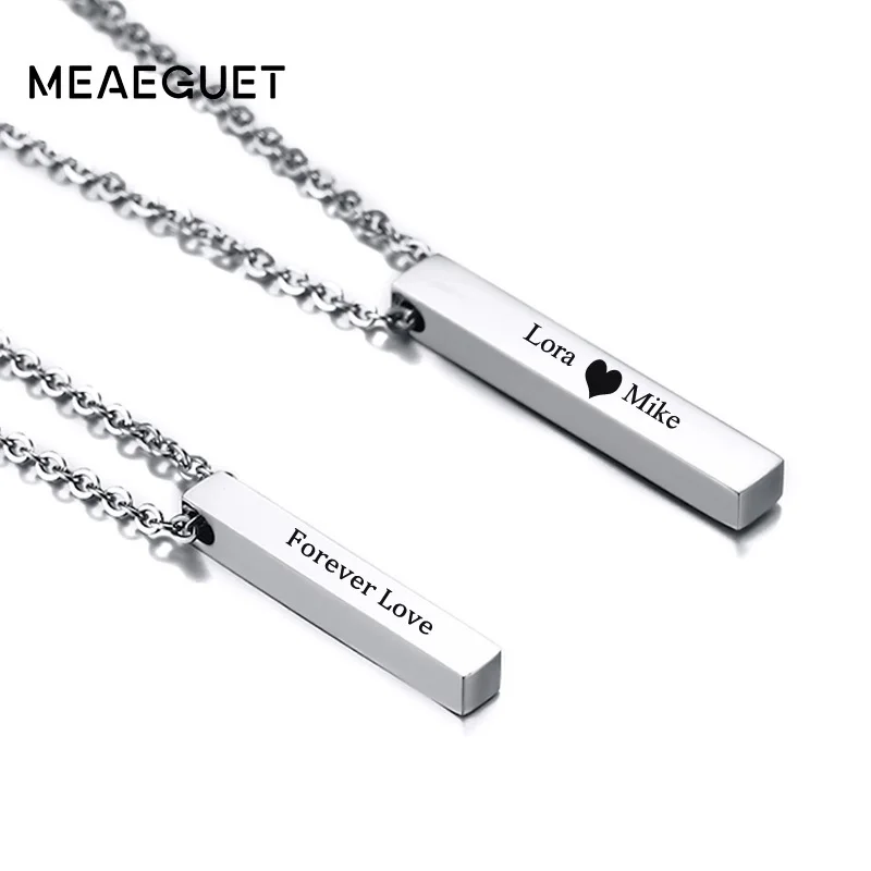 

Customized Lovers Necklace Stainless Steel Bar Pendant In Silver Color DIY Jewelry Men And Women Personalized Gift