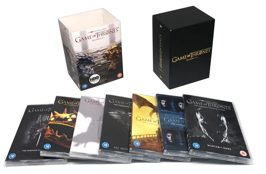 

Game of Thrones Season 1 2 3 4 5 6 7 Movies ( 34 DVD Discs ) English Box Set nglish French Latin Spanish Brazilian Portuguess