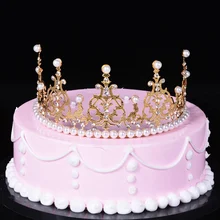 Новая мода винтажная Корона/тиара пики для торта Топпер украшения Принцесса Диаманте блестящие золотые украшения для свадебного торта