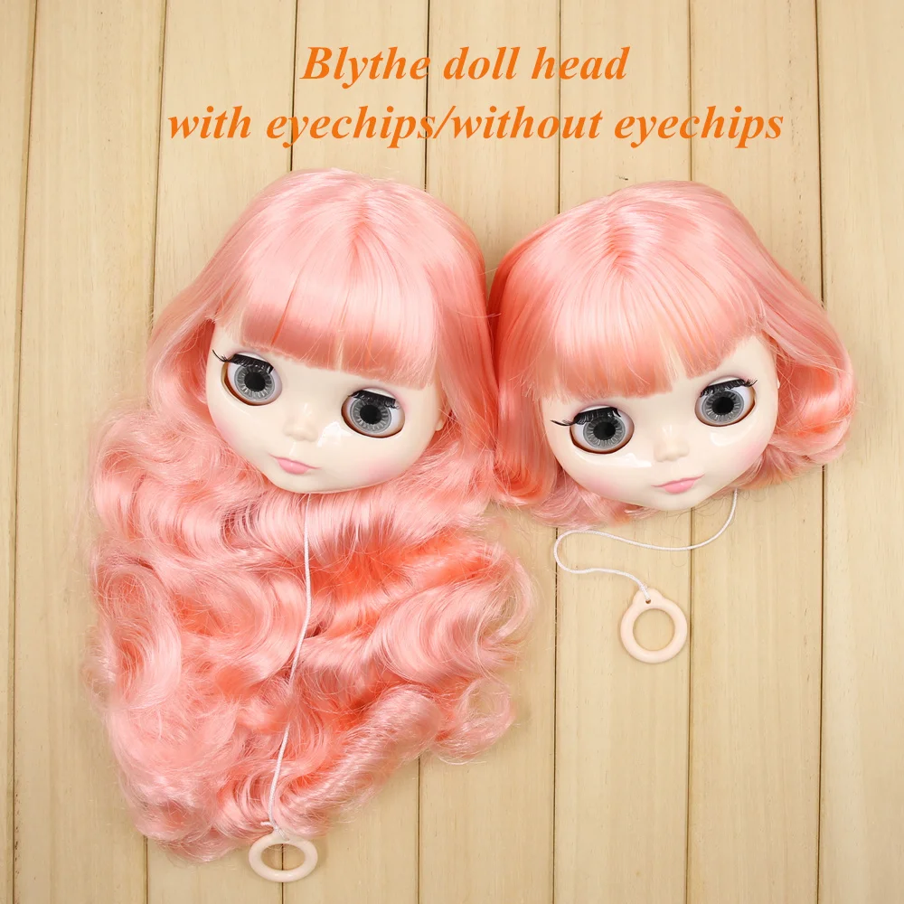 

blyth doll head with hair customize DIY 1/6 with or without eyechips Cute wild pink long curly hair short hair