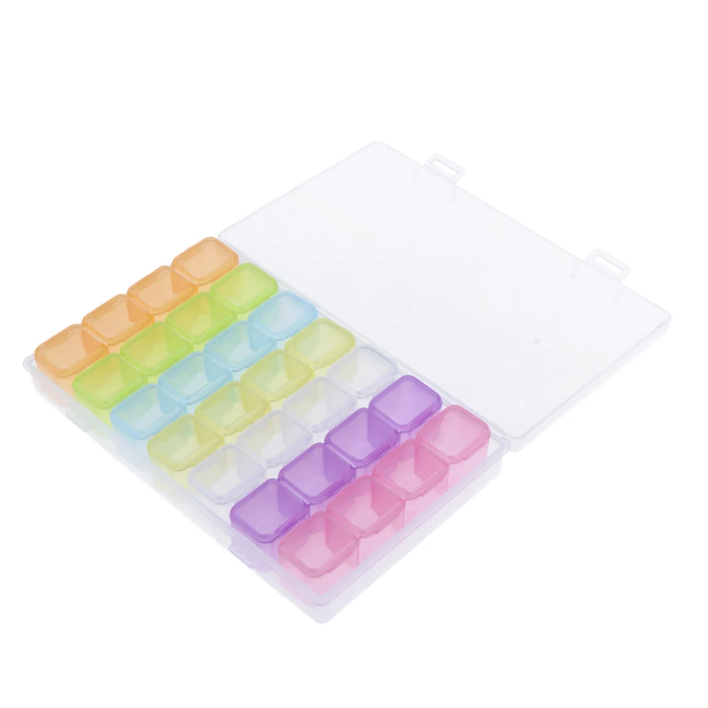 Rainbow Color Plastic Jewelry Box Organizer Container Nail Art Rhinestones Beads Storage Case with Removable Dividers 28 Grids