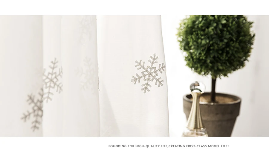 Роскошный белый хлопковый льняной Рождественский Тюль с вышивкой в виде снежинок, занавески, s ткань, отвесный для гостиной, эркер, занавеска, WP157-5