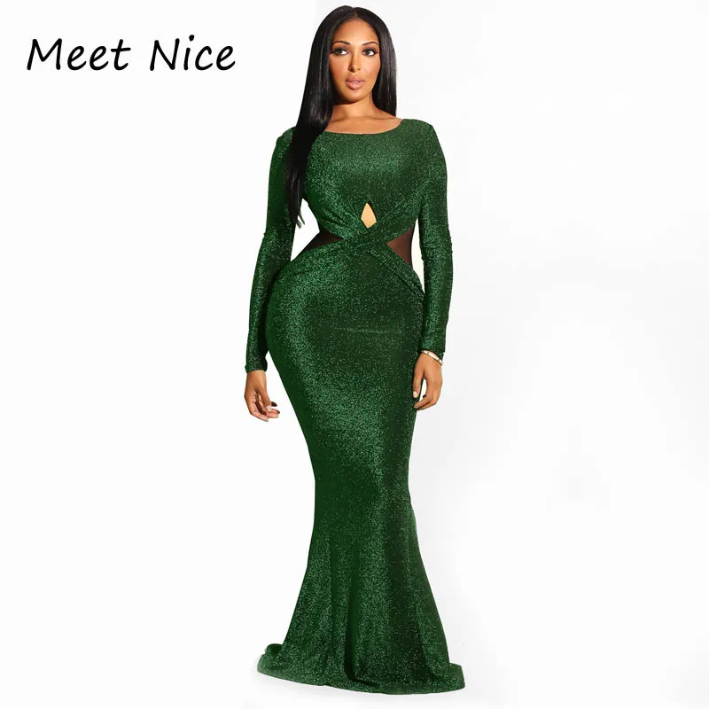 

Fashion 2018 Long Maxi Dress Women Runway Dress Gold Long Sleeve Backless Mesh Bodycon Dresses Celebrity Party Dress Vestidos