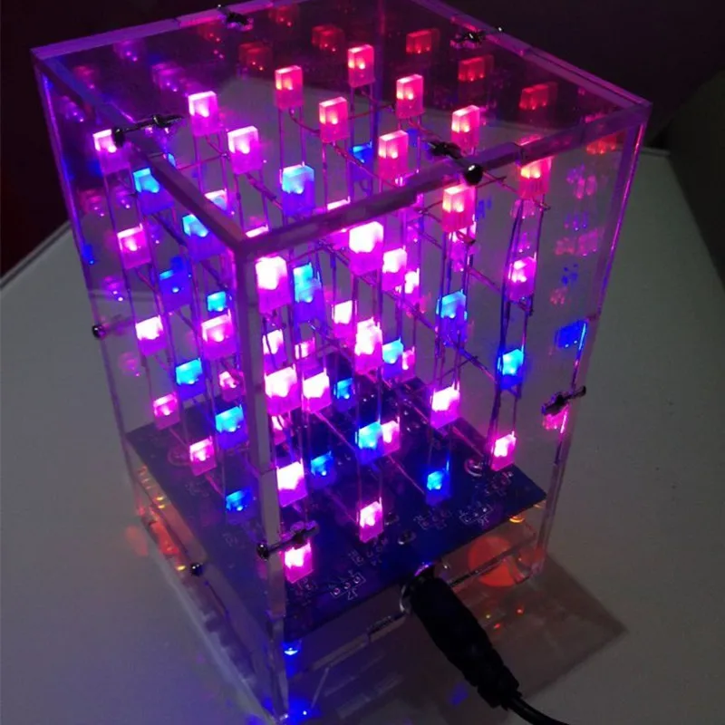 

Free Shipping 4*4*4 DIY Electronic Kit 3D LED Light Squared Blue LED Cube DIY PCB Board Kit Set with Case suitable for Arduino