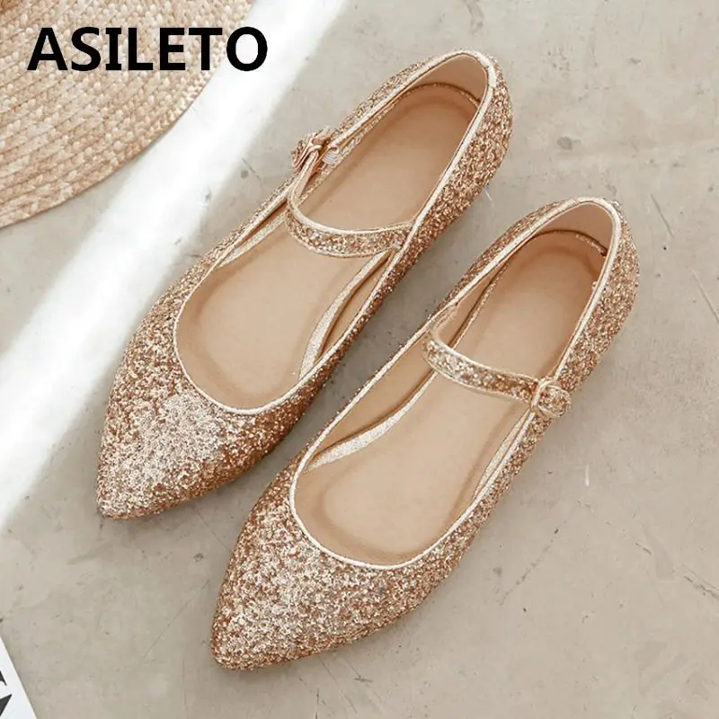 asileto Women Ballet Flats Bling Sequin 