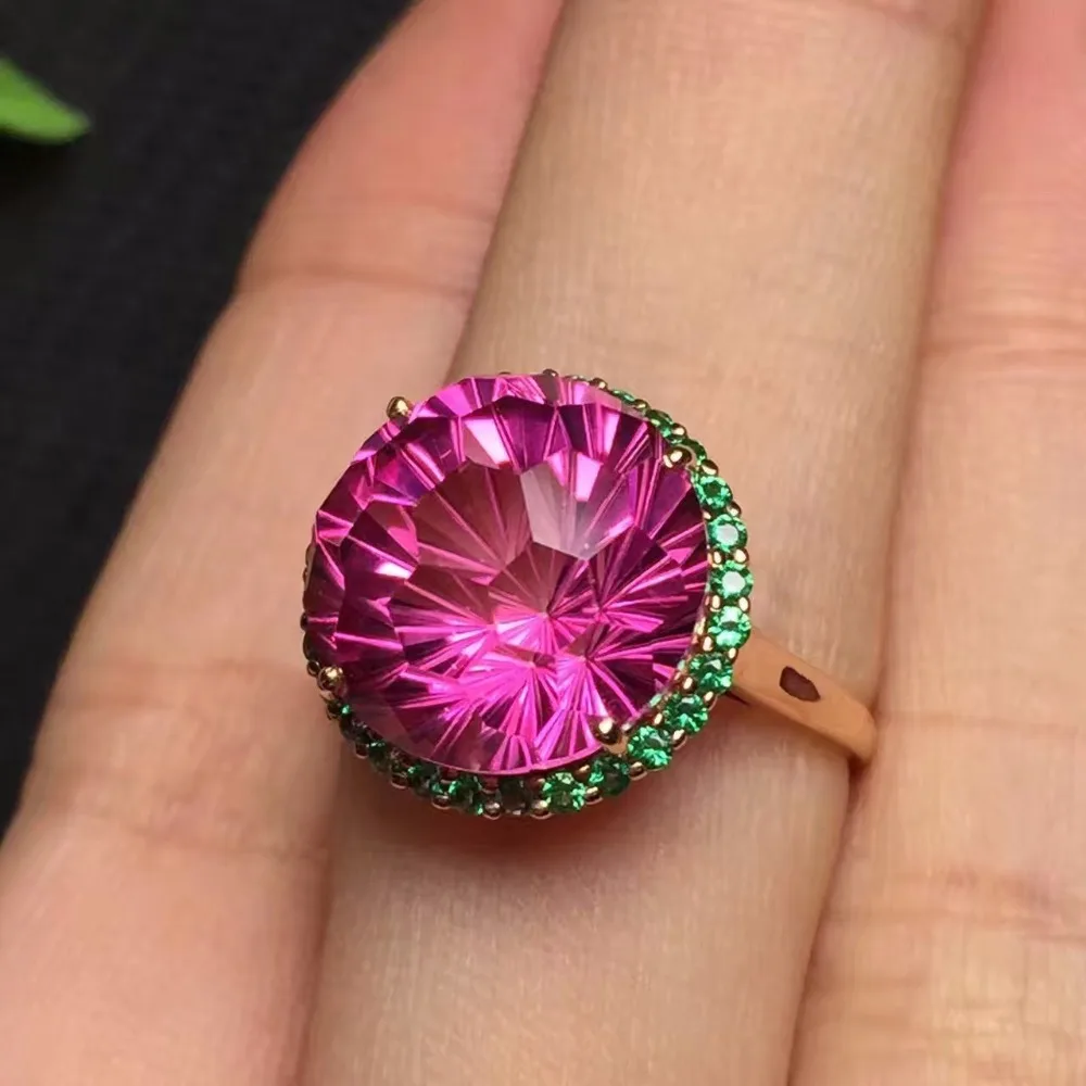 Хорошее ювелирное изделие, размер на заказ, Настоящее розовое золото 18 К AU750, натуральный круглый розовый топаз, драгоценный камень, женские кольца для женщин, тонкое кольцо