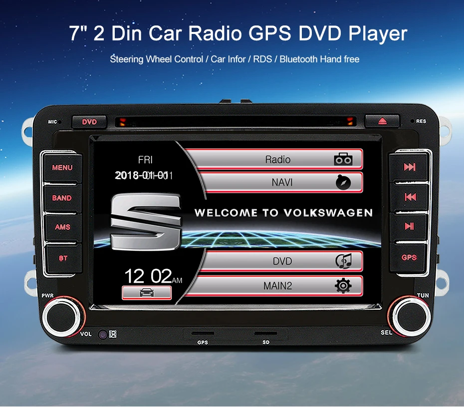 Flash Deal Wholesale! Junsun 2 din 7" Car DVD Multimedia player GPS Navigation Autoradio For VW/passat b6 /SEAT leon 2 Altea Toledo Skoda 6