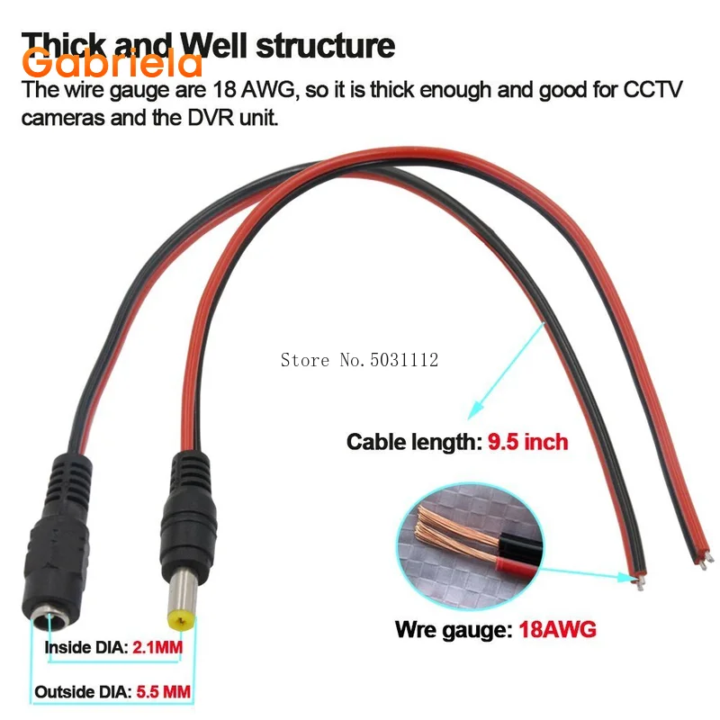 18AWG 43x 2шт провода 10 пар DC мощность косичка кабель 12 В 5A мужской и женский+ 10 пар DC мощность Штекерный адаптер Разъем для CCTV