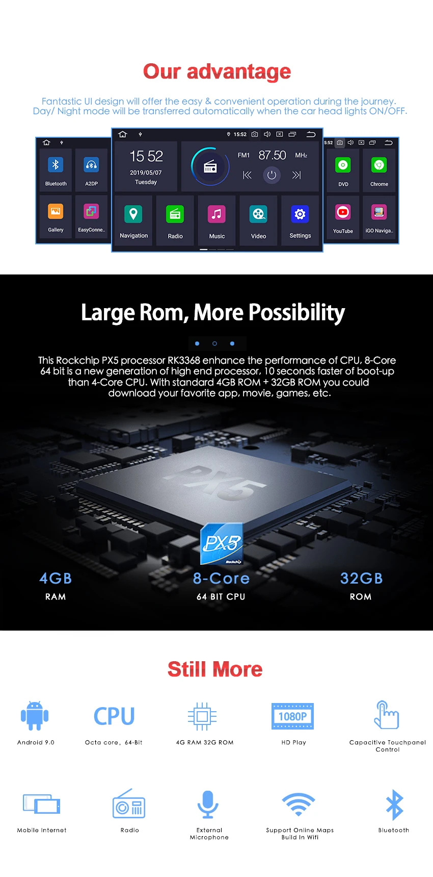 Excellent 9" HD Android 9.0 Car Stereo GPS For Peugeot 206 Auto Radio FM RDS WiFi Audio Video Headunit Navigation Reverse Camera No DVD 4