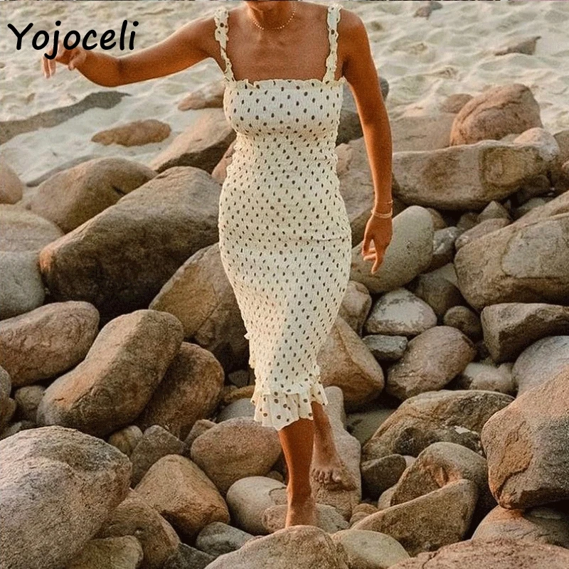 Yojoceli 2019 الصيف نقطة الشاطئ فستان الشمس المرأة bodycon سليم قلم رصاص اللباس الركبة طول فستان مكشكش Yojoceli 2019 الصيف نقطة الشاطئ فستان الشمس المرأة bodycon سليم قلم رصاص اللباس الركبة طول فستان مكشكش