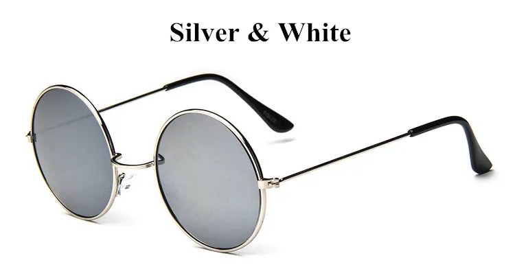 Винтажные Круглые Солнцезащитные очки для мужчин и женщин, круглые очки в стиле стимпанк, металлические брендовые дизайнерские солнцезащитные очки, UV400 Oculos de sol - Цвет линз: Silver White