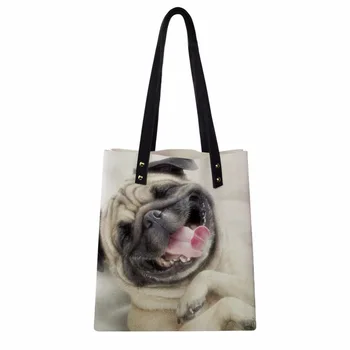 

Customized Women PU Leather Tote Bags Fashion Ladies Shoulder Bag Smile Pud Dog Printed Brand Portable Designer Women Handbags