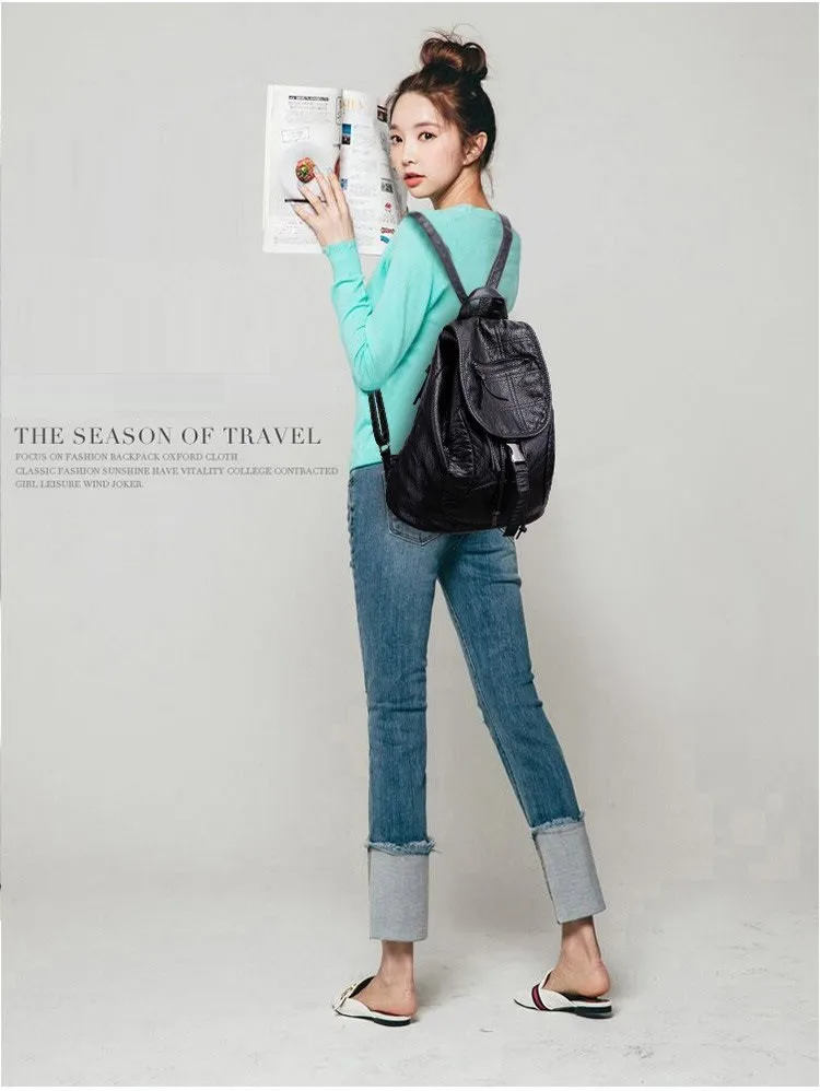 MJ Soft Leather Women Backpack Large Travel Bag PU Leather Female Daypack Black Backpack School Bag for Teenage Girls (18)