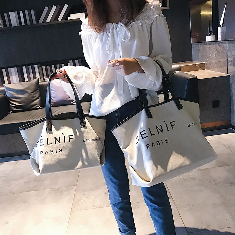 

New Fashion Designer Handbags Famous Brand Shoulder Bags Canvas large capacity simple shopping bag with letter