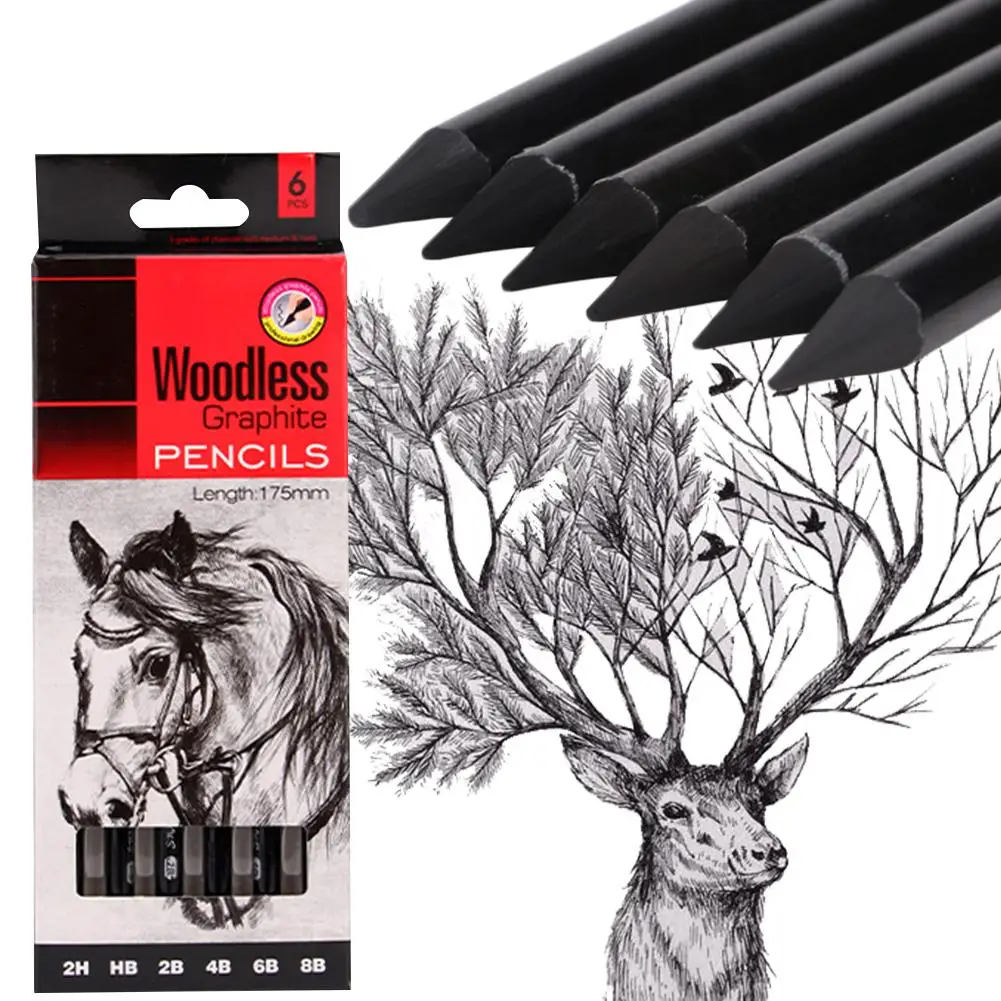 

6-Pack Sketch Drawing Pencil Set Woodless Graphite Pencils 17.5cm 2H HB 2B 4B 6B 8B For Artists Painting School Supplies