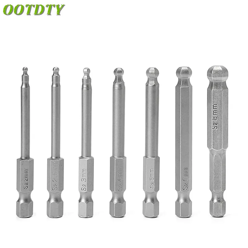 

OOTDTY 7 Pcs 65mm Magnetic Ball End Hexagon Head Hex Screwdriver Bits Drill Tools 2.5''