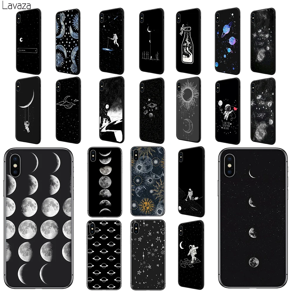 Lavaza Black with White Moon Stars Space Soft TPU Case Cover for Apple iPhone 6 6S 7 8 Plus 5 5S SE X XS MAX XR Silicone Cases | Мобильные