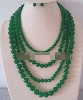 

ddh001362 4 row 6-10-8-12mm Malay green jade necklace 18-25+Extended length & earring set