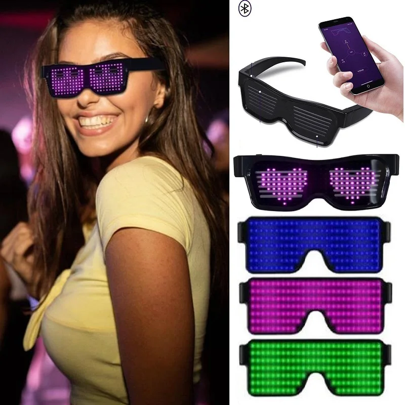 Креативные светодиодные очки для ночного клуба, Bluetooth, светодиодные очки, многофункциональные, крутые, вечерние, модные, мигающие солнцезащитные очки, очки с управлением через приложение