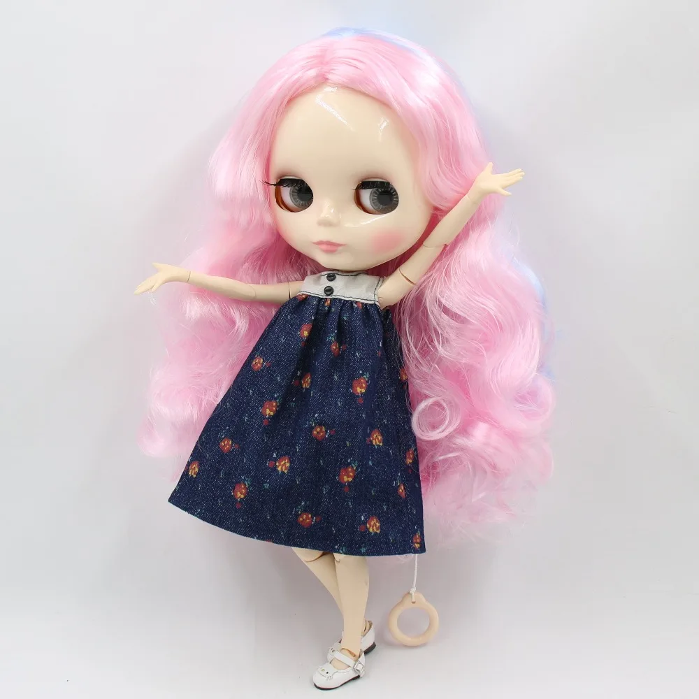 Ледяная кукла DBS Blyth 1/6 bjd сустав тело белая кожа розовые и синие волосы блестящее