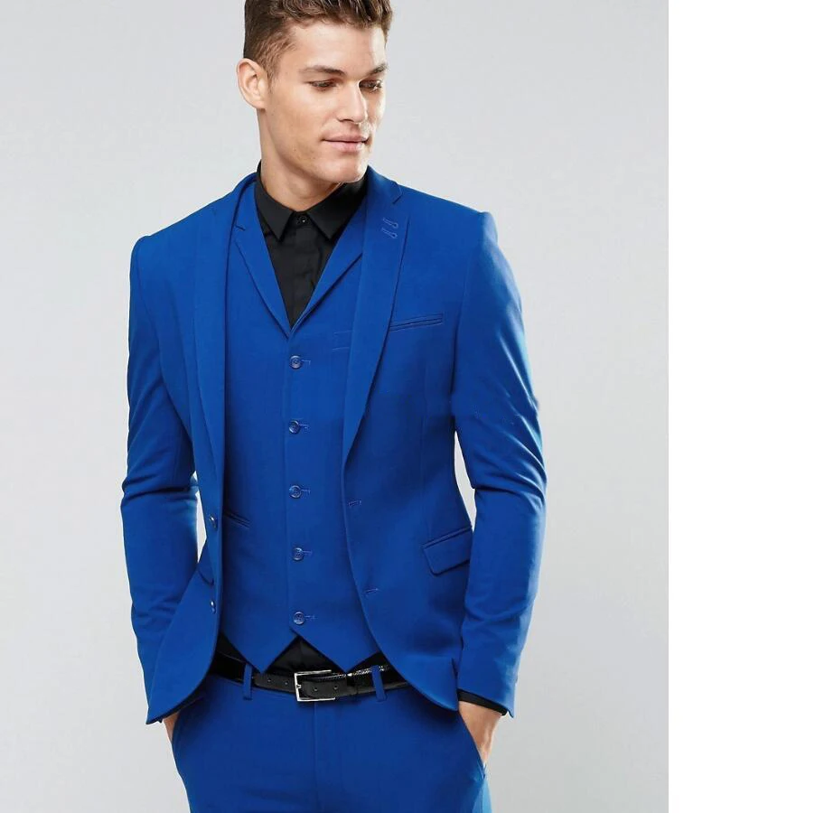 British Style Two Button Blue Groom Tuxedos Notch Lapel Groomsmen Best ...