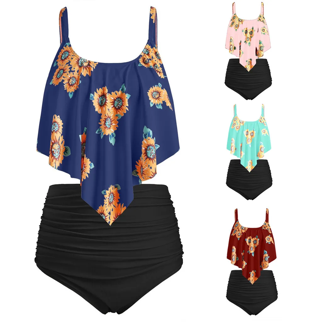 

Women's Swimming Suit Sexy Bikini Swimsuit 2019 Women Two Pieces Bathing Suits Top Ruffled With High Waisted Bottom Bikini Set