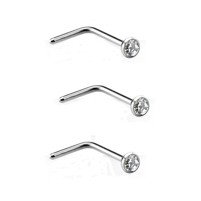 

20g 22g CZ Crystal Stainless Steel L Shape Nose Ring Stud Piercing Body Jewelry