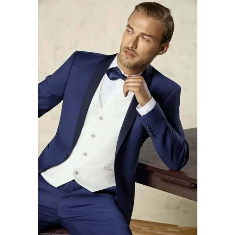 Handsome Custome Made 2017 Men Suits Dark Blue Slim Fit Men Suit Wedding Groomsmen Suits Groom Tuxedo Blazer (Jacket+Pants+Vest)