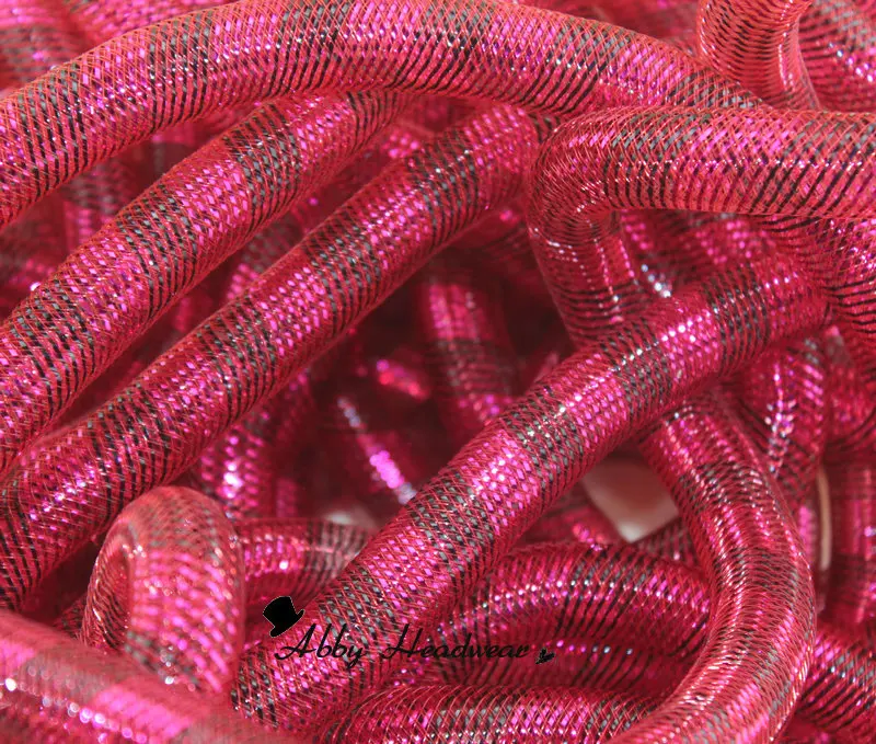 

ROSE RED & BLACK METALLIC STRIPE TUBULAR CRIN CYBERLOX 60YARD 16MM FREE SHIPPING