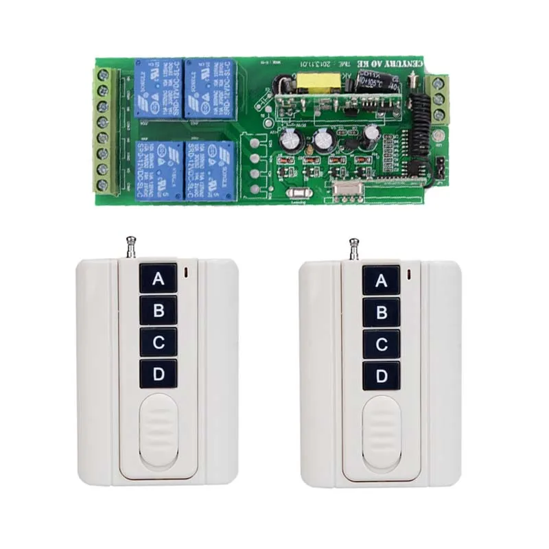 

Smart Home AC 110V 220V 250V 4CH 10A Relay Wireless Remote Control Switch Wireless Switch Receiver +2PCS Transmitter