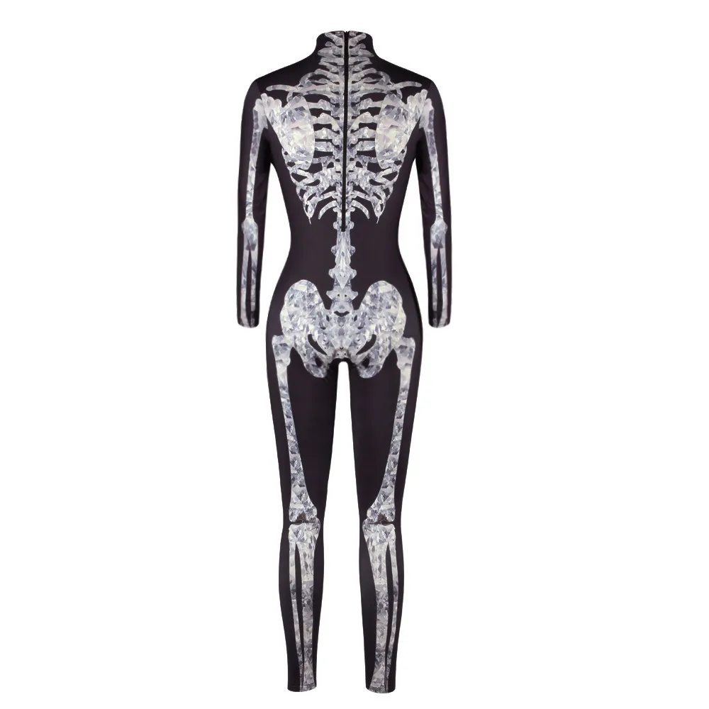Страусиная женская одежда на Хэллоуин с костями скелетов, облегающие вечерние комбинезоны для игр, женские комбинезоны, женские спортивные костюмы D1335