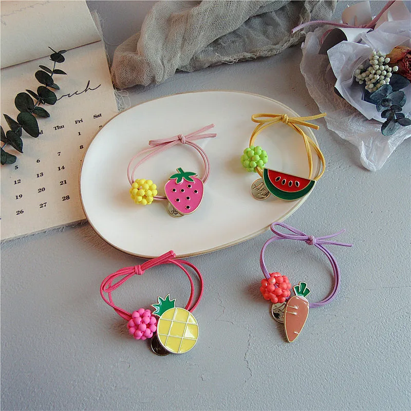 

New Korea Fashion Fluorescent Color Fruit Watermelon Strawberry Cartoon Elastic Hair Rope Girl Student Ponytail Hair Accessories