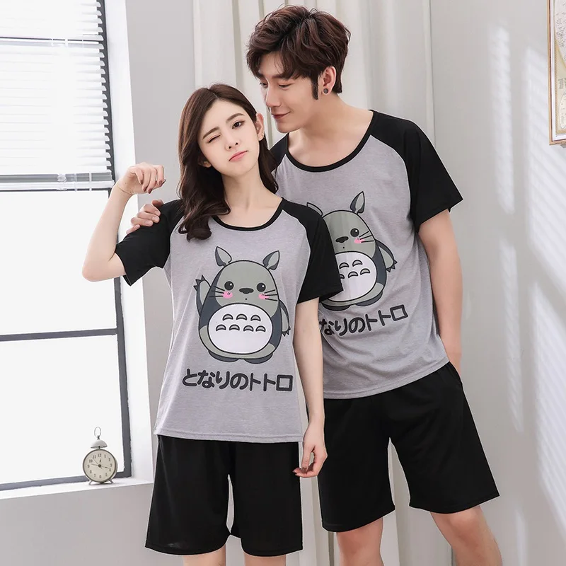 

Plus Size Couples Cotton Cute Cartoon Shorts Pajamas Sets for Women 2019 Summer Short Sleeve Sleepwear Men Homewear Pijama Mujer