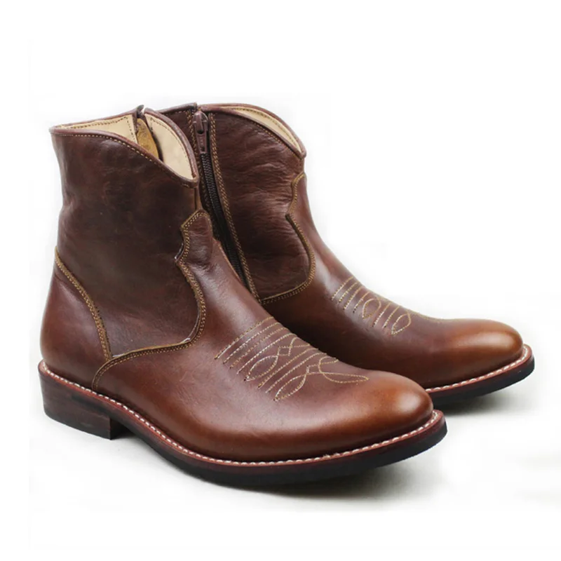 Ковбойские ботинки в ковбойском стиле; мужские рабочие ботинки из воловьей кожи; Коричневые полусапоги ручной работы для верховой езды; мужские ботинки; botas hombre; 45