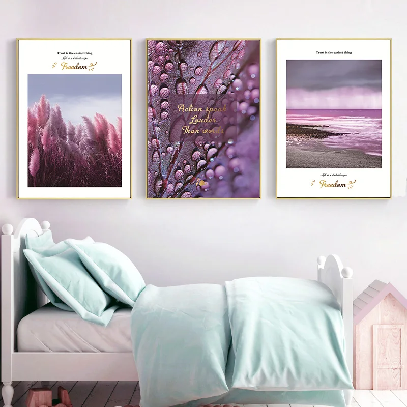 Nordic Scenery Canvas Painting Seascape Painting Violet Plant Art Minimalist Picture Art Print Living Room Bedroom Decoration