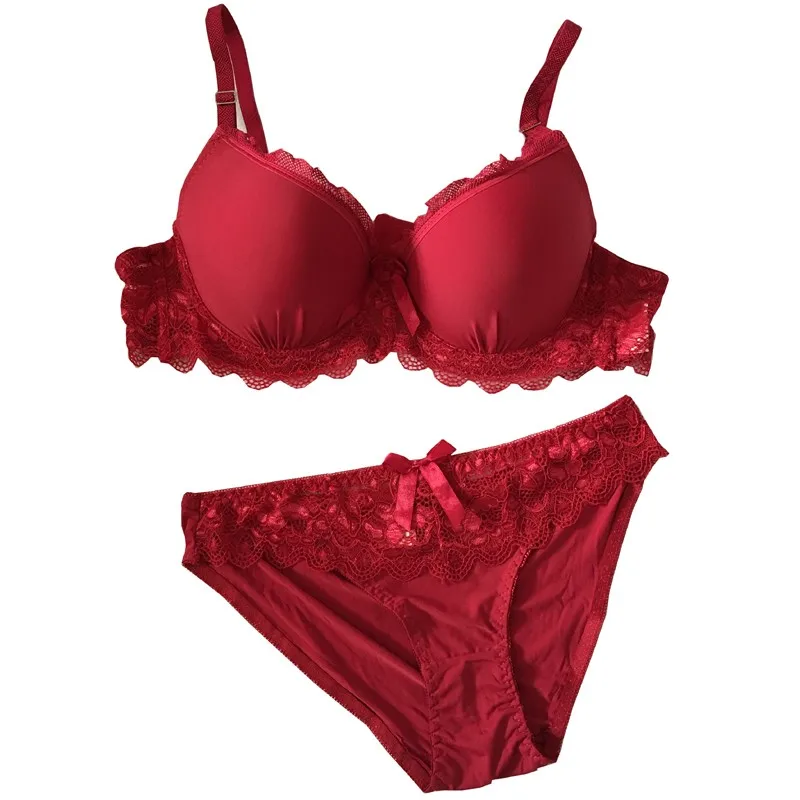 New arrival Women Sexy Plus Size Big Lace Bra Sets Solid Comfortable Bra Panty Set Sexy Lingerie Set Wave style Bra & Brief Sets bra and knicker sets cheap