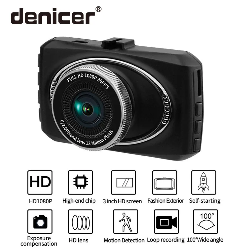 Denicer Car Cvr камера видеокамера 1280x720P Dashcam Автомобильный регистратор Dvr 100 градусов