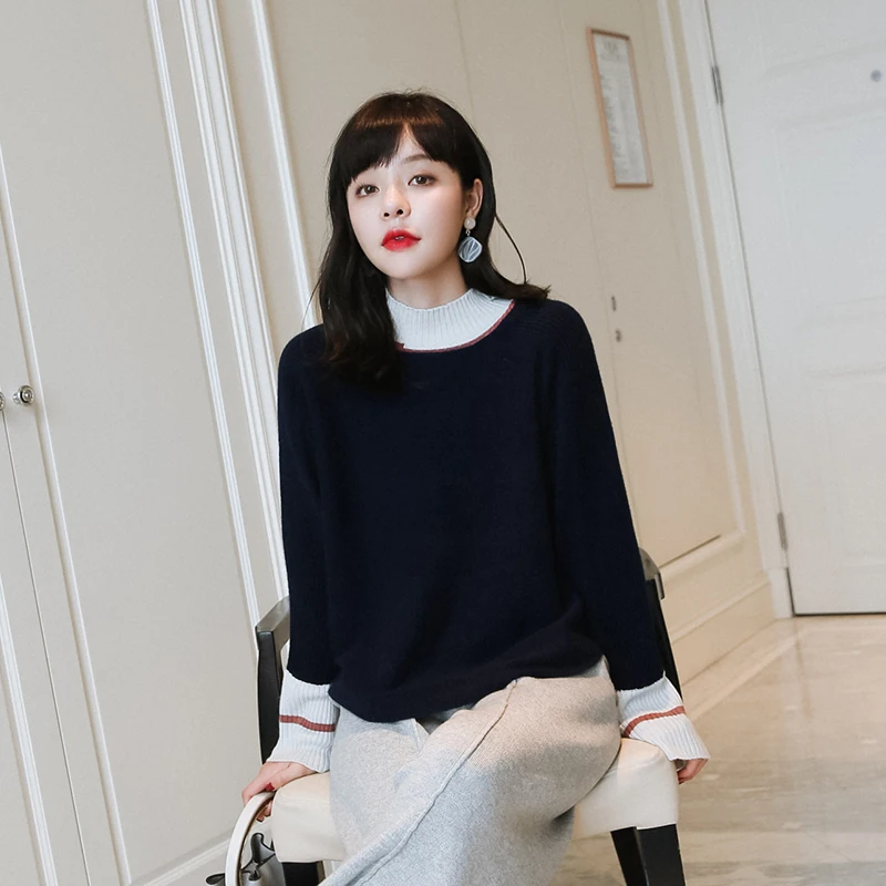 adohon 2018 womens winter Cashmere sweaters and auntmun women knitted Pullovers Oneck Patchwork High Quality Warm Female Solid adohon 2018 womens winter Cashmere sweaters and auntmun women knitted Pullovers Oneck Patchwork High Quality Warm Female Solid