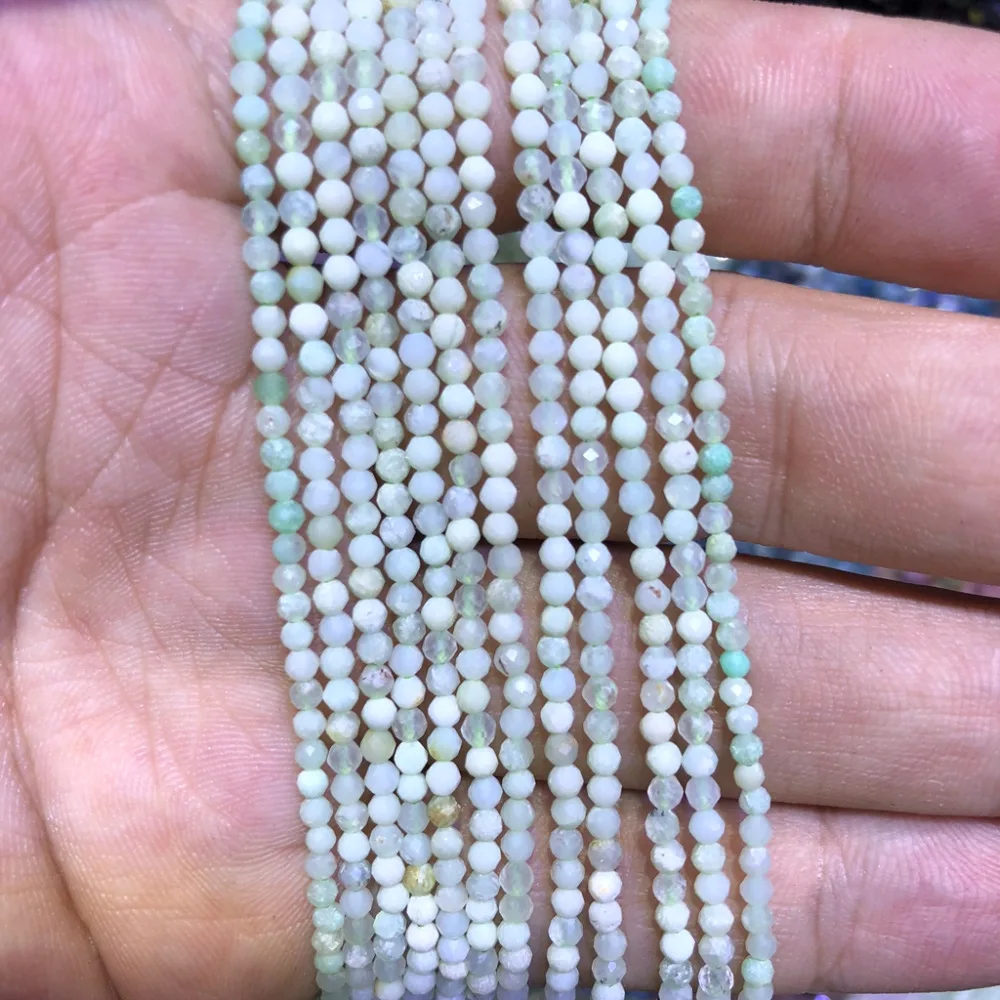 

5 strings Lot Natural Green Opal Faceted Tiny Small Beads,Natural Beads 2mm 3mm Faceted Round Tiny Spacer Beads,15.5"/str