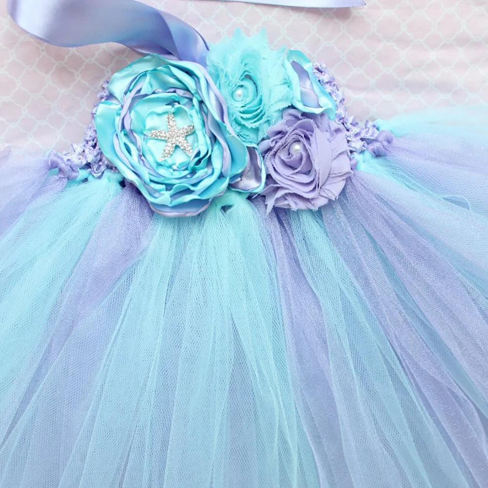 Фиолетовое платье-пачка принцессы «Русалочка», цвета морской волны платье для первого дня рождения для маленьких девочек маскарадный костюм для детей возрастом от 1 года до 12 лет