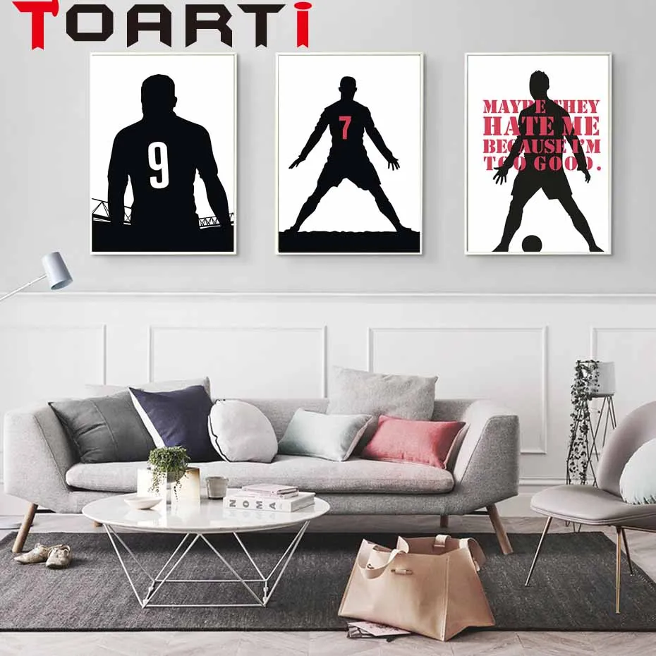 

Super Soccer Star Canvas Painting Sports Football Ball Characters Silhouette Print Poster Art Wall Pictures For rooms Home Decor