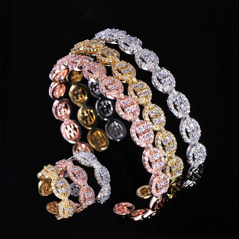 

Dazz Luxury Women's Wide Ring Bracelet Sets Wedding Party 2019 Shiny Full Zircon Tricolor Zircon African Bride Jewelry Set Gifts
