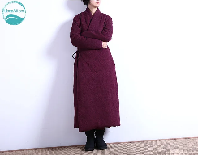 Cheap LinenAll Autumn down cotton thickening cotton-padded retro surplice long jacket cotton-padded cotton linen jacke female YanMo